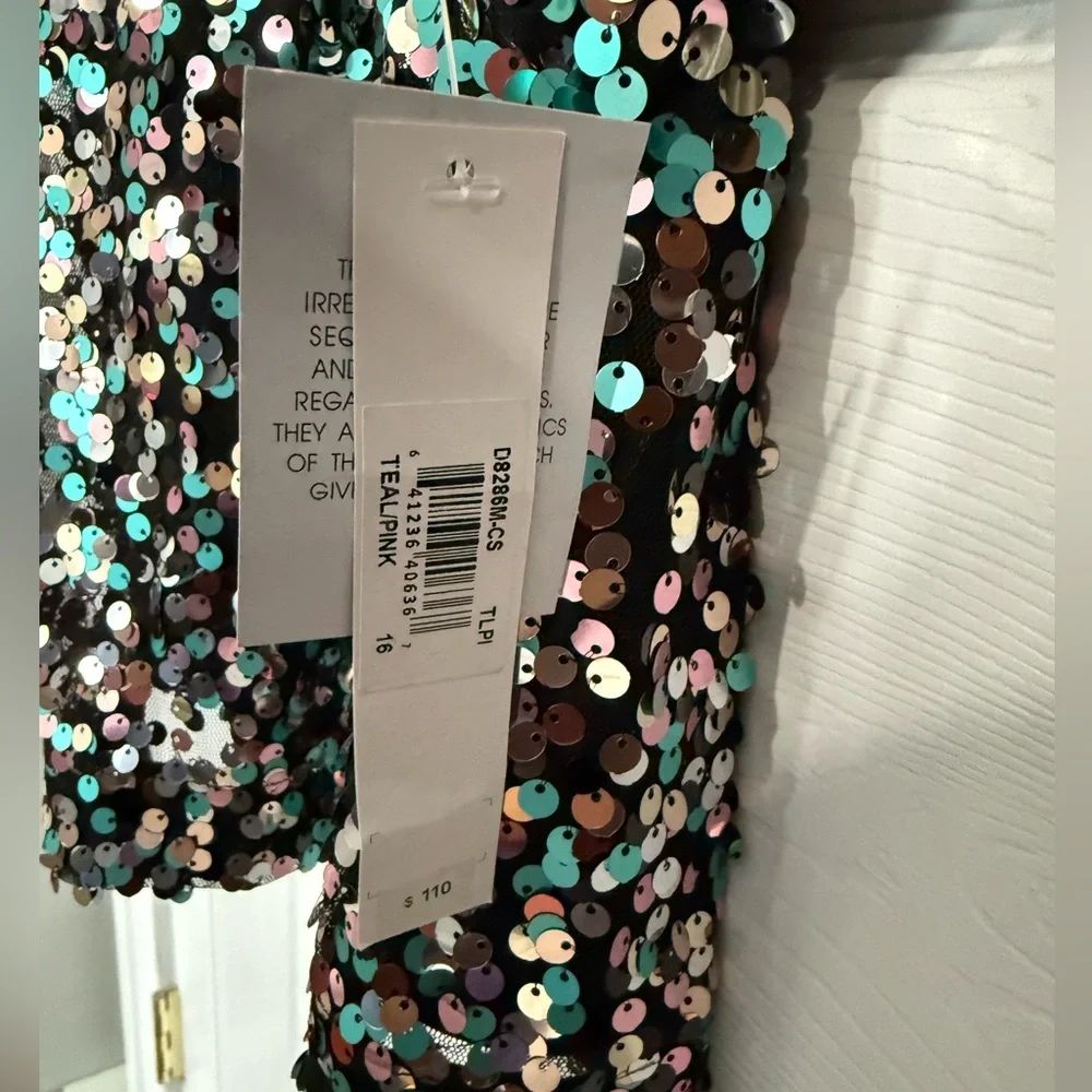 Pink & Teal Sequin Long Sleeve Dress. XL. NWT - Picture 4 of 6